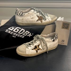 Women’s Golden Goose Superstar Zebra with Leopard Star. Size 37
